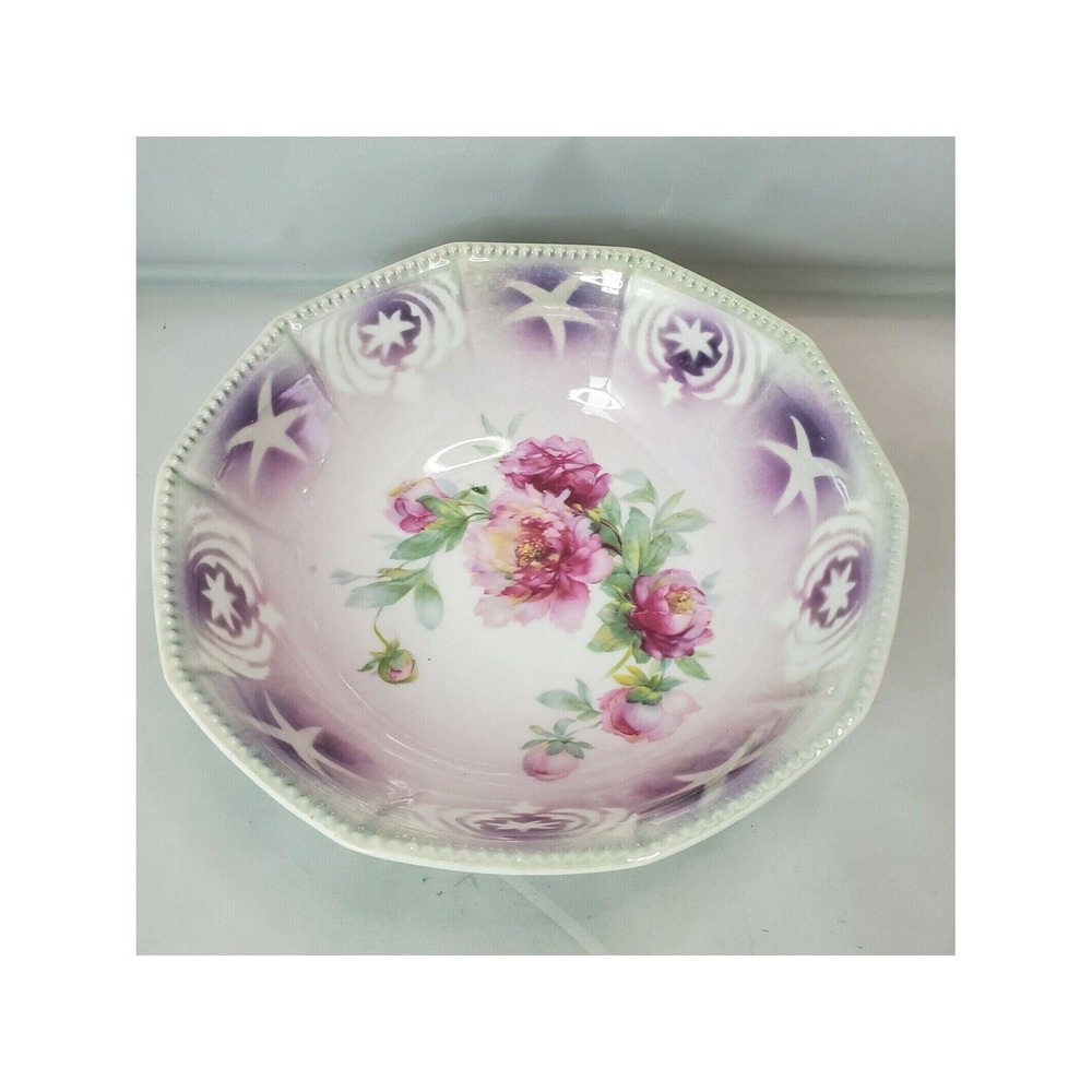 Vintage K&L Germany Porcelain Transfer Vegetable Serving Bowl Roses Star Flowers